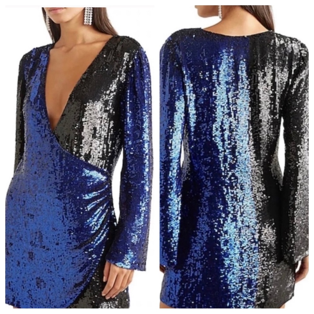 retrofete christine colorblock faux wrap sequin new nwt mini dress